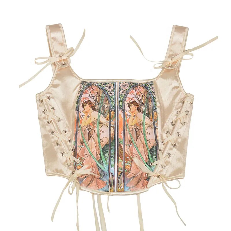 Rococo Floral Lace Up Corset Top