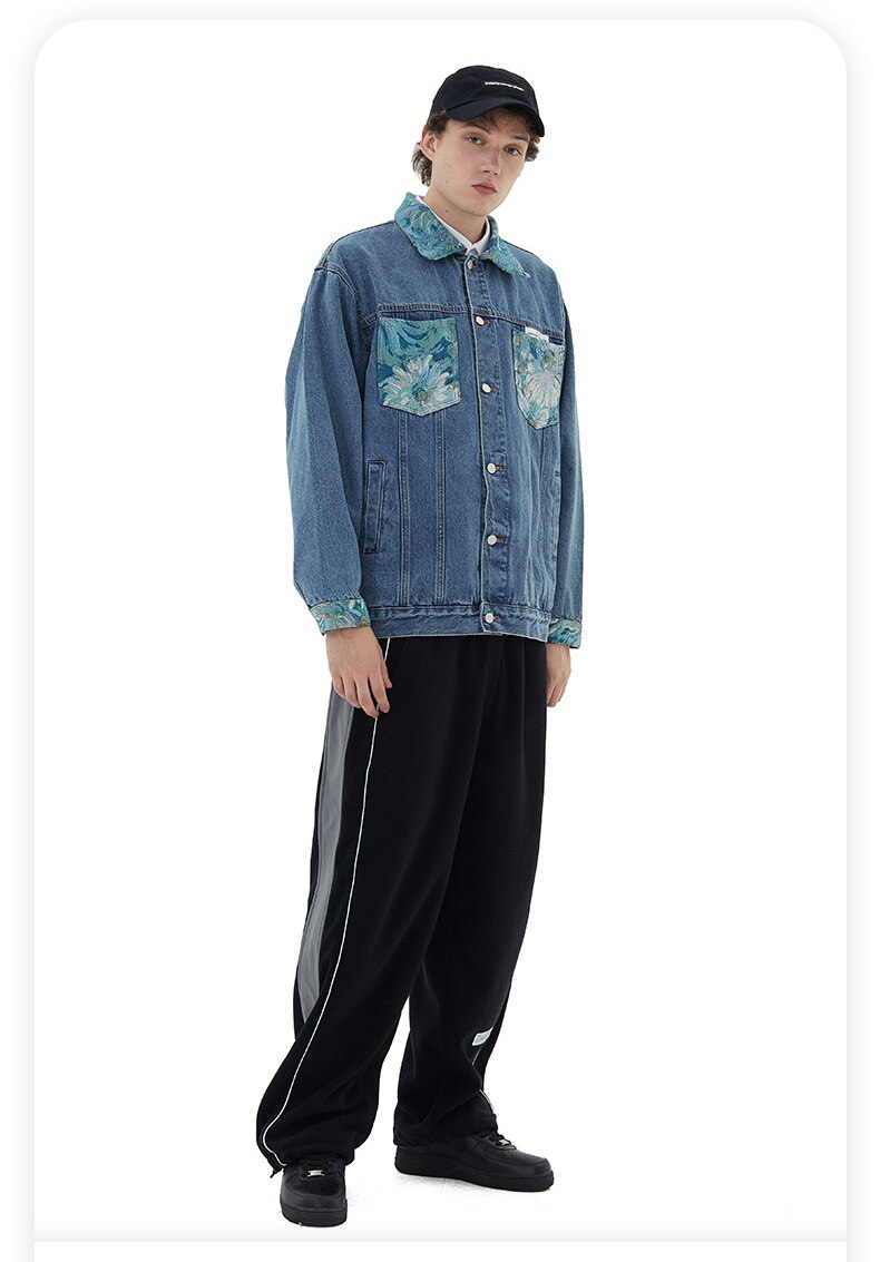 Veste en jean à poche inspirée de Van Gogh