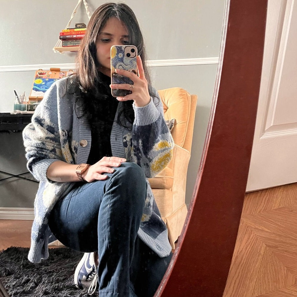 Pull cardigan tricoté Van Gogh Starry Night