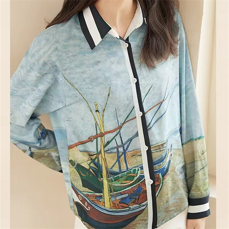 Bateaux de pêche Van Gogh sur la chemise de plage