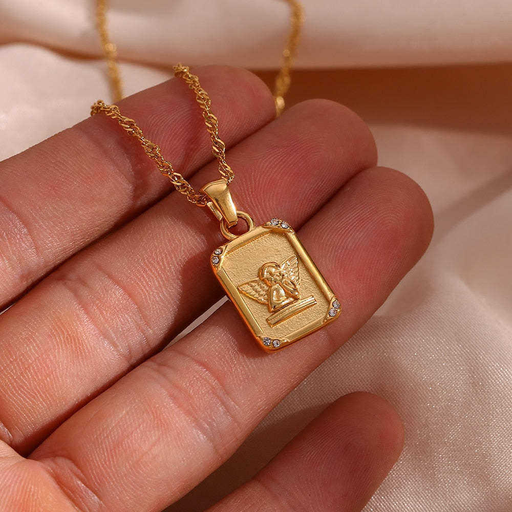 Renaissance Angel Gold Plated Card Necklace – Galartsy