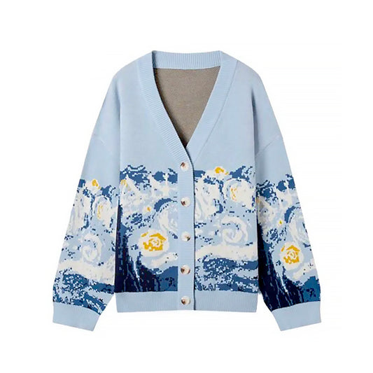 Pull cardigan tricoté Van Gogh Starry Night 