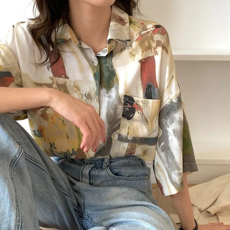 Oil Painting Inspired Button-Up Blouse