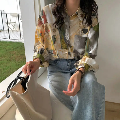 Oil Painting Inspired Button-Up Blouse