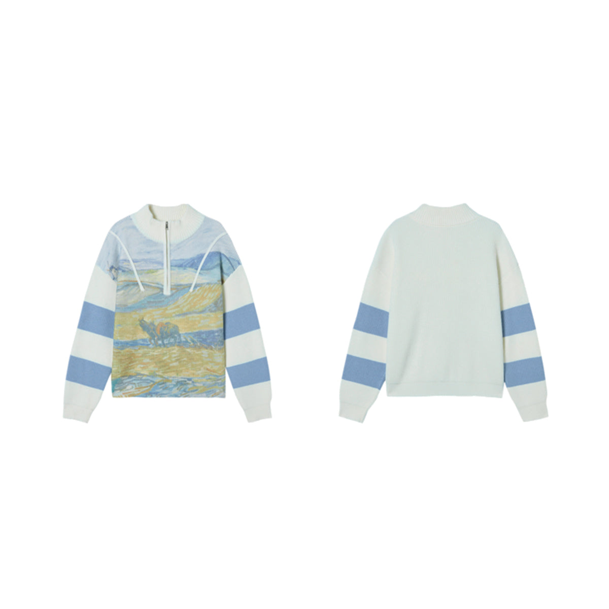 Pull demi-zip avec paysage de Van Gogh