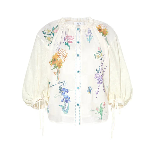 Van Gogh Floral Lantern Sleeve Blouse