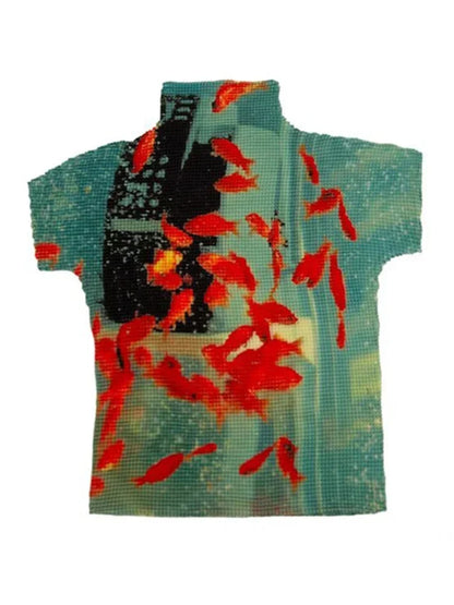 Vintage Graphic Mock-Neck Crop Top