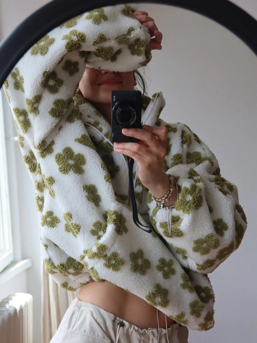 Floral Sherpa Half-Zip Pullover