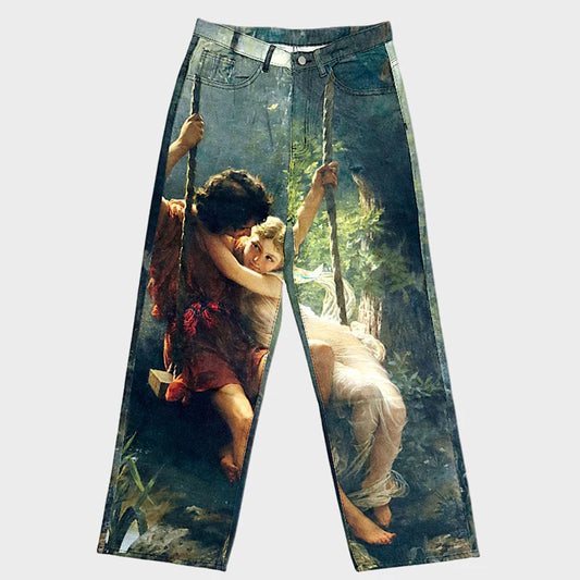 Abstract Art Print Baggy Jeans