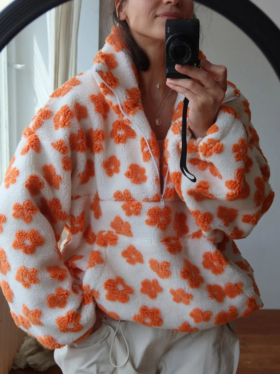 Floral Sherpa Half-Zip Pullover