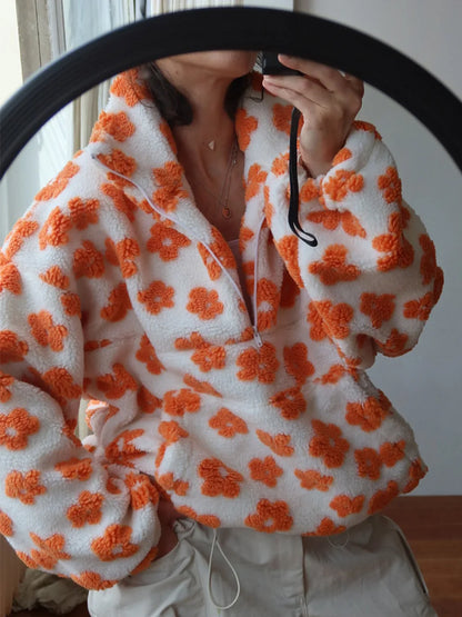 Floral Sherpa Half-Zip Pullover