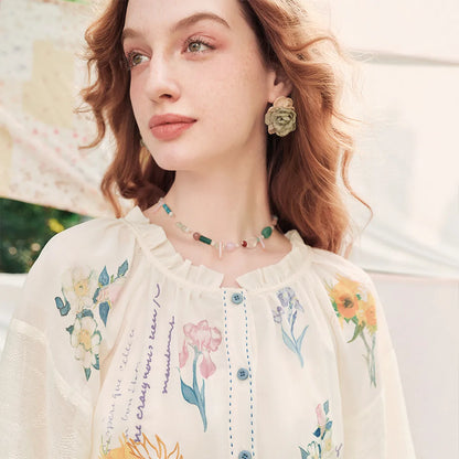 Van Gogh Floral Lantern Sleeve Blouse