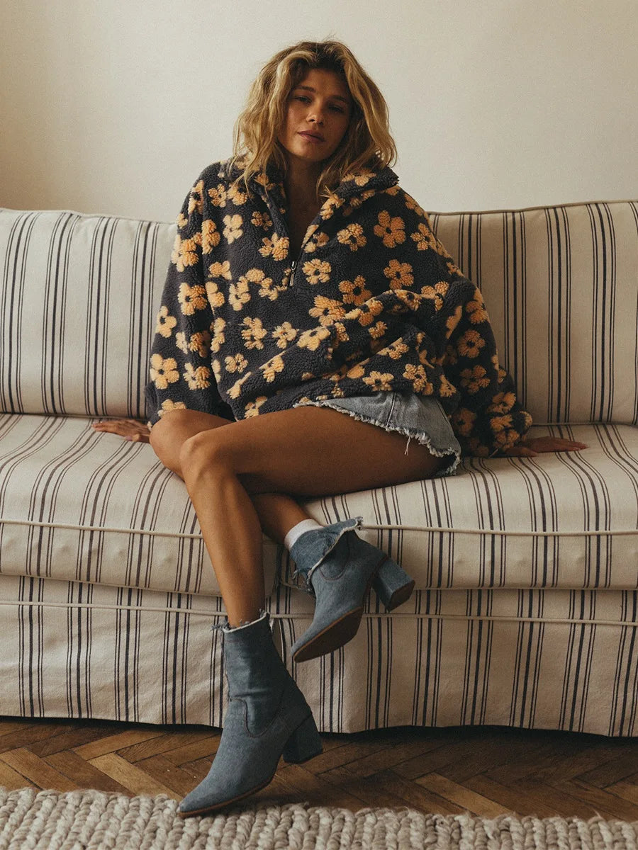 Floral Sherpa Half-Zip Pullover