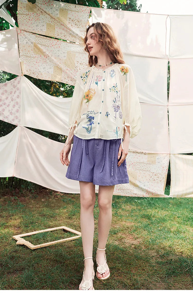 Van Gogh Floral Lantern Sleeve Blouse
