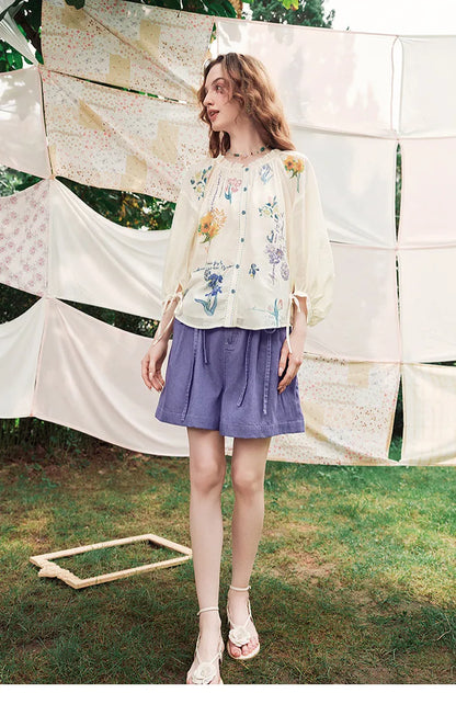 Van Gogh Floral Lantern Sleeve Blouse