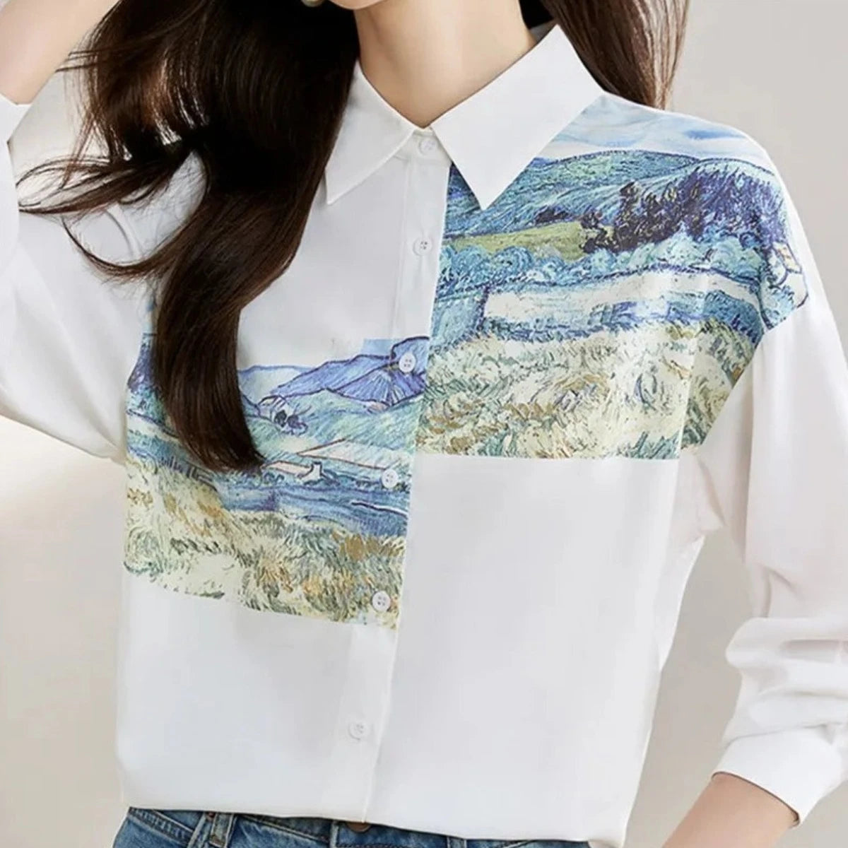 Van Gogh Painting Button Up Blouse