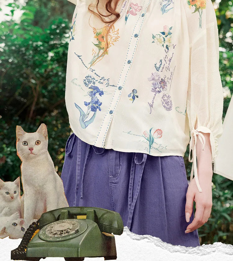 Van Gogh Floral Lantern Sleeve Blouse