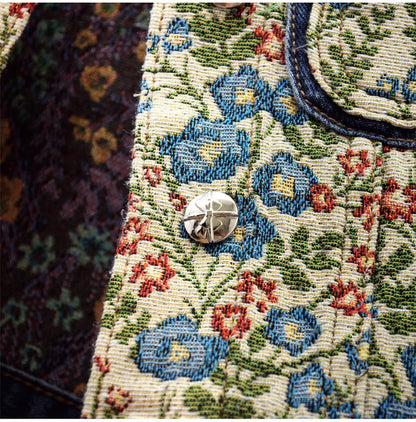 Floral Embroidered Patchwork Denim Jacket