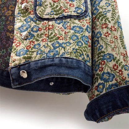 Floral Embroidered Patchwork Denim Jacket