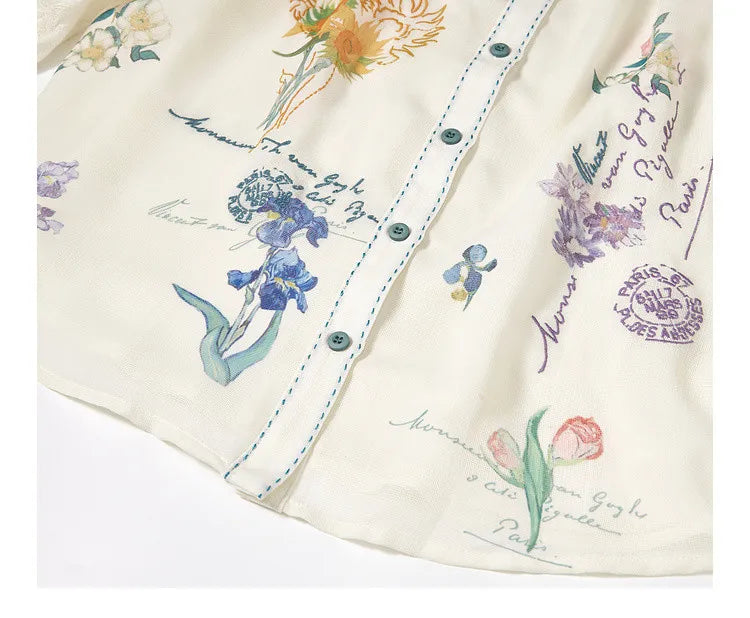 Van Gogh Floral Lantern Sleeve Blouse