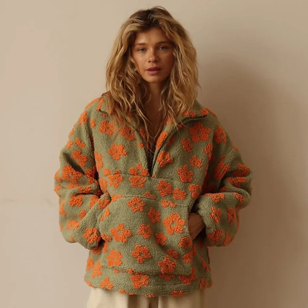 Floral Sherpa Half-Zip Pullover