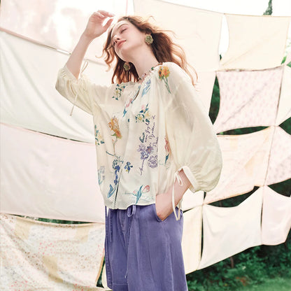 Van Gogh Floral Lantern Sleeve Blouse