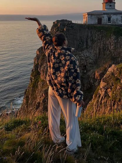 Floral Sherpa Half-Zip Pullover