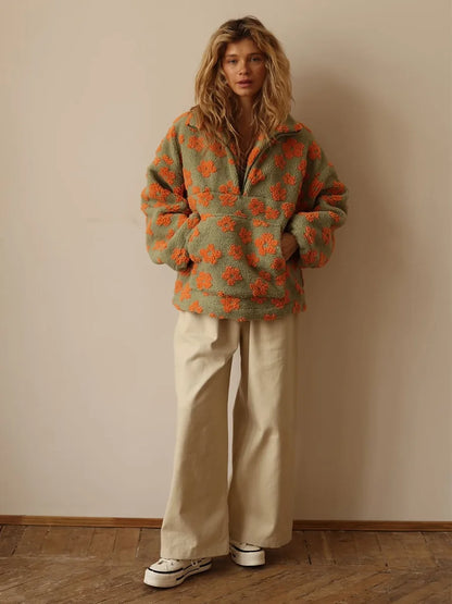 Floral Sherpa Half-Zip Pullover