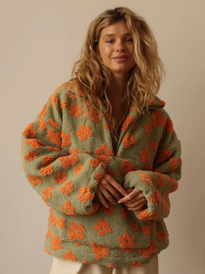 Floral Sherpa Half-Zip Pullover
