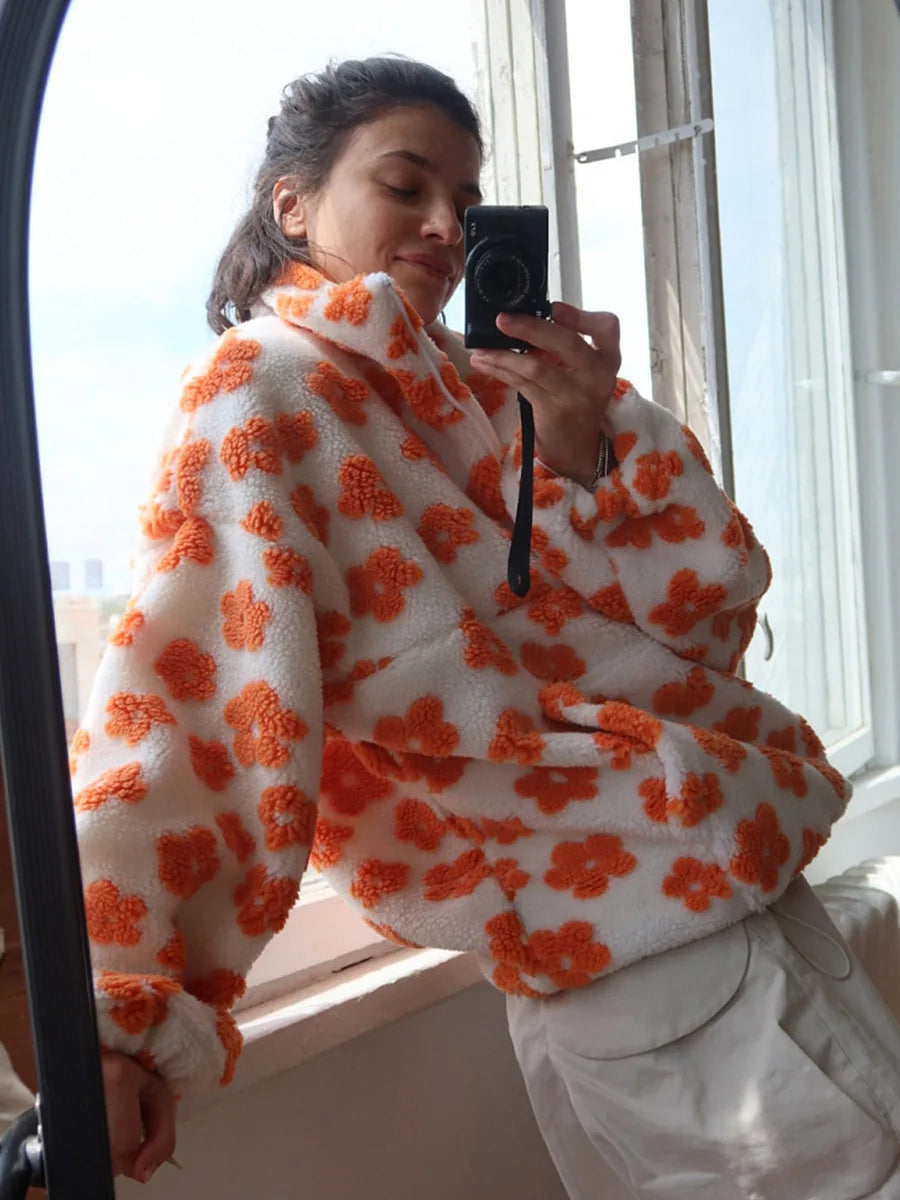 Floral Sherpa Half-Zip Pullover