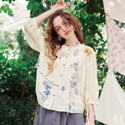 Van Gogh Floral Lantern Sleeve Blouse