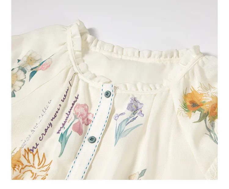 Van Gogh Floral Lantern Sleeve Blouse