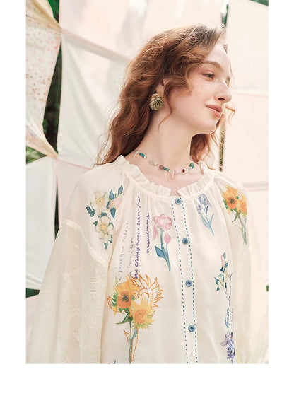 Van Gogh Floral Lantern Sleeve Blouse