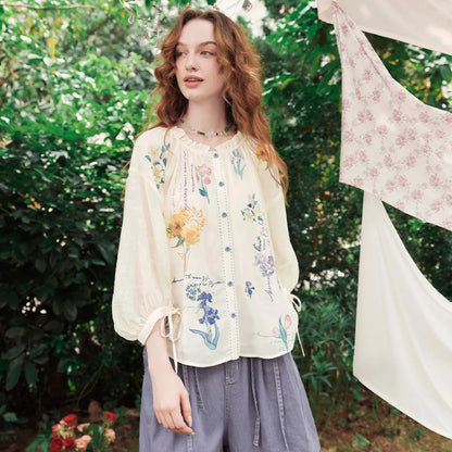 Van Gogh Floral Lantern Sleeve Blouse