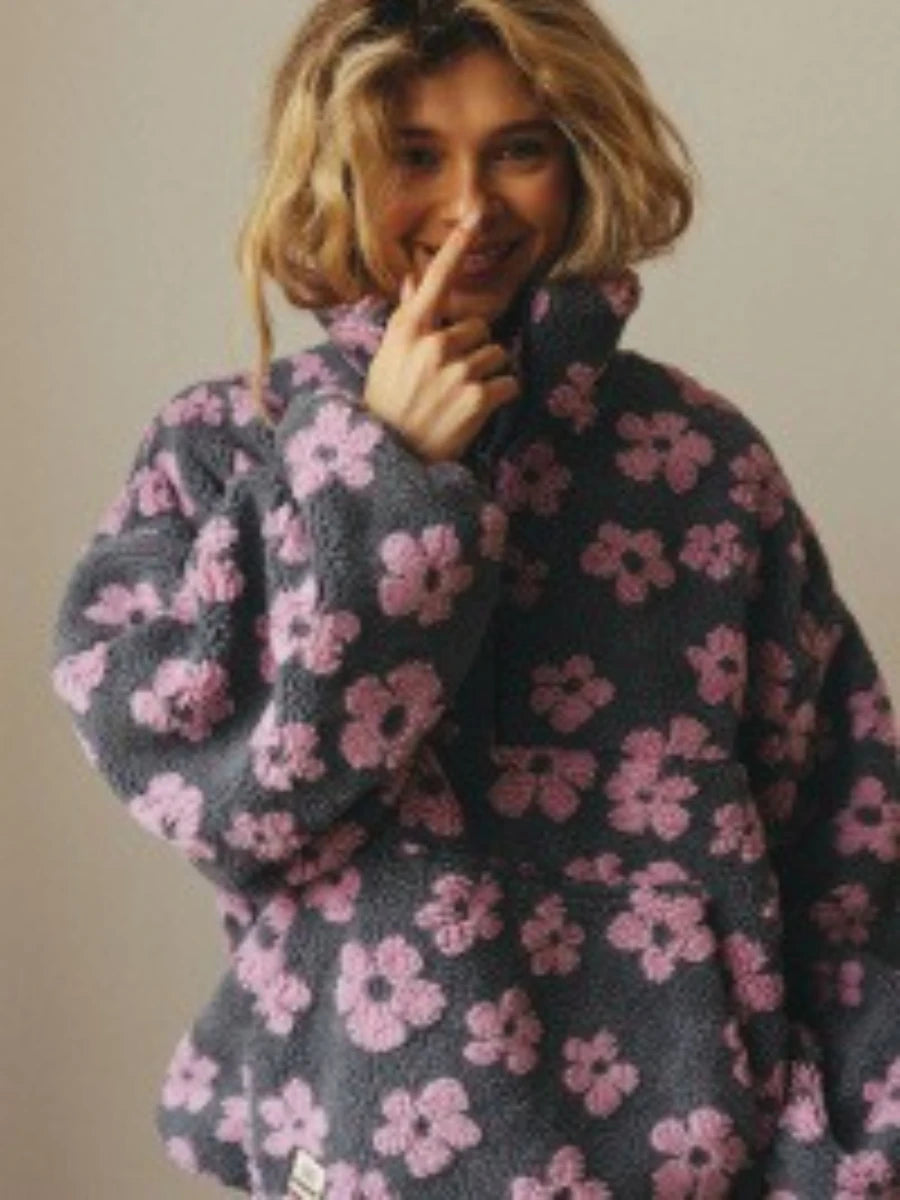 Floral Sherpa Half-Zip Pullover