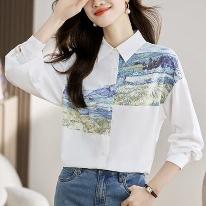 Van Gogh Painting Button Up Blouse