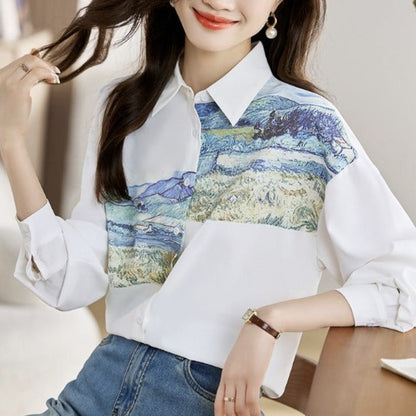 Van Gogh Painting Button Up Blouse