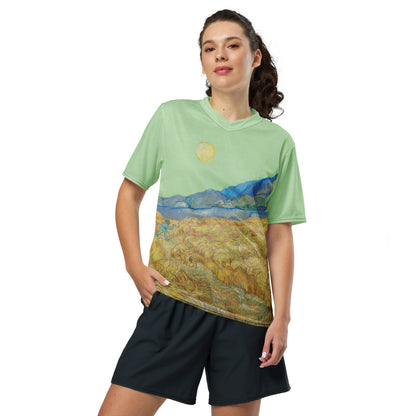 Campo de trigo de Van Gogh con camiseta deportiva unisex Reaper