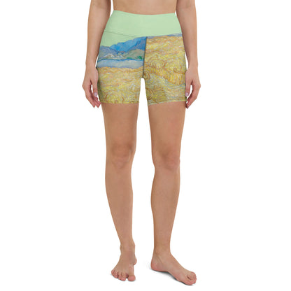Van Gogh wheat field with a reaper Yoga Shorts