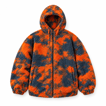 burning sky sherpa jacket flat lay on white background