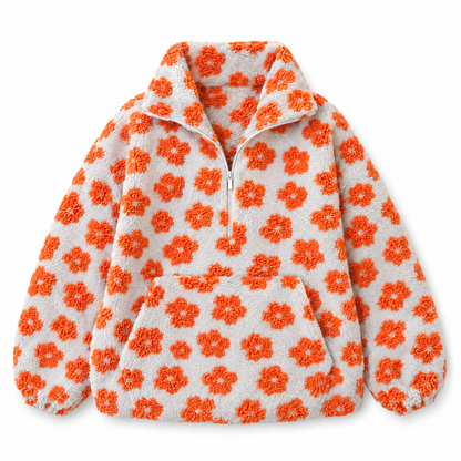 floral sherpa grey flat lay on white background