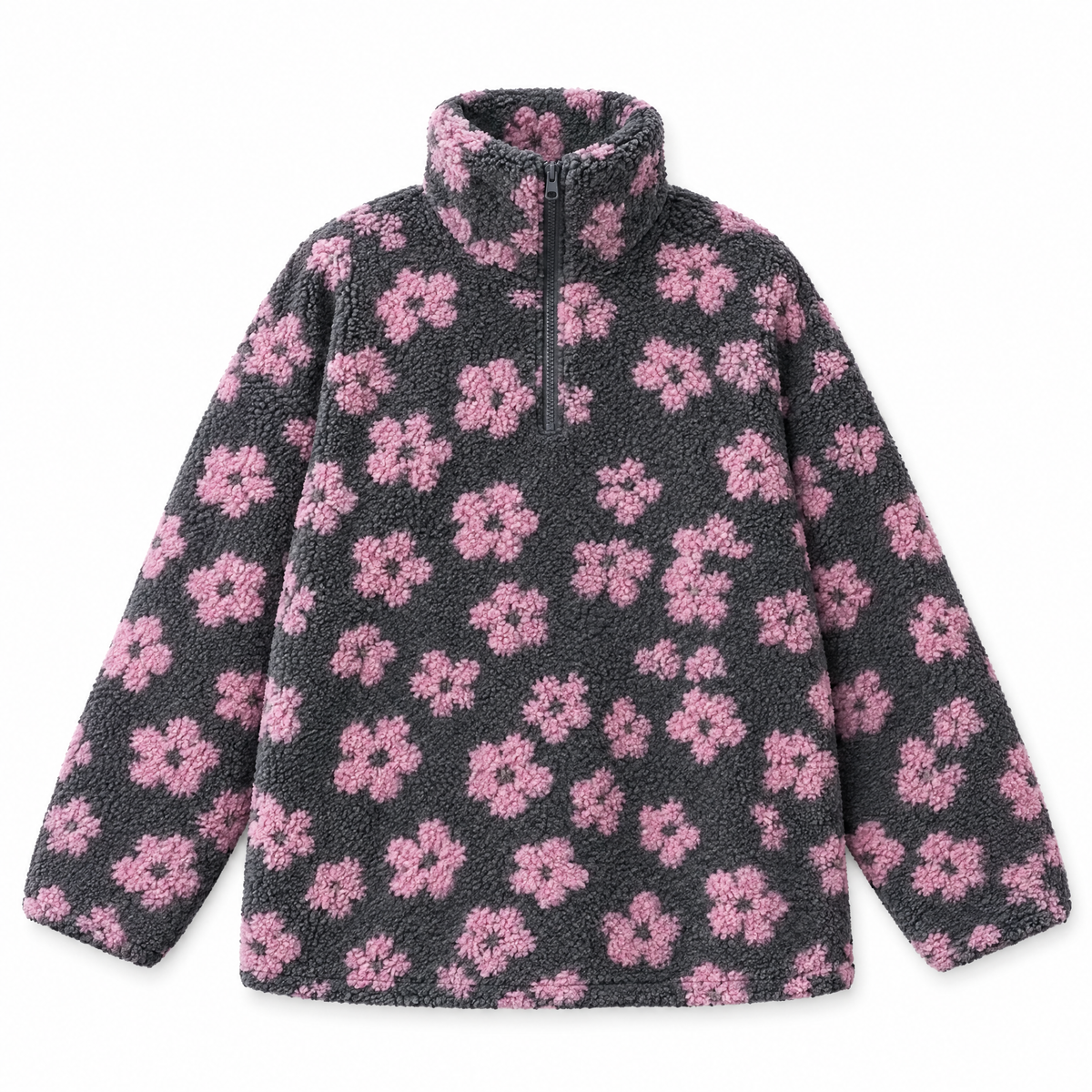 floral sherpa pink flat lay on white background