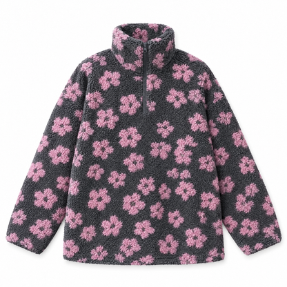 floral sherpa pink flat lay on white background