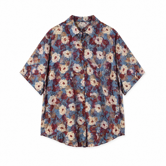 Vintage Botanical Chiffon Blouse flat lay on white background