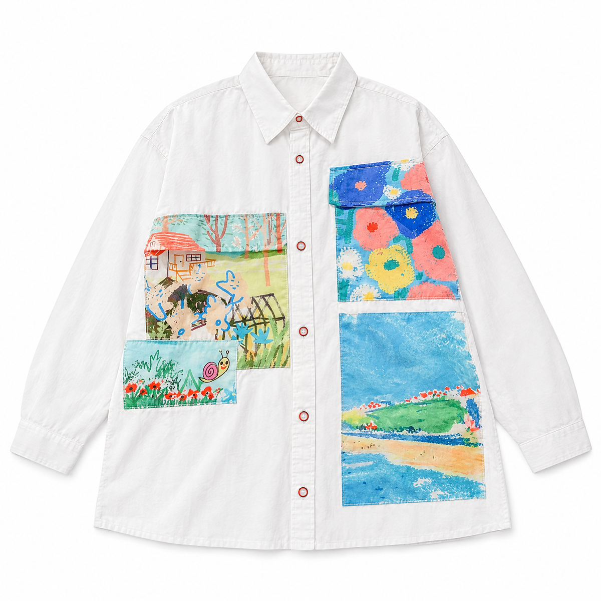 Oil Painting Inspired Oversized Shirt flat lay on white background