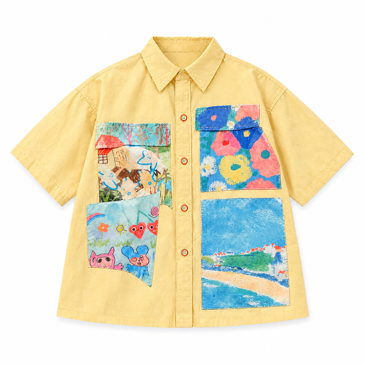 Oil Painting Inspired Oversized Shirt Yellow flat lay on white background