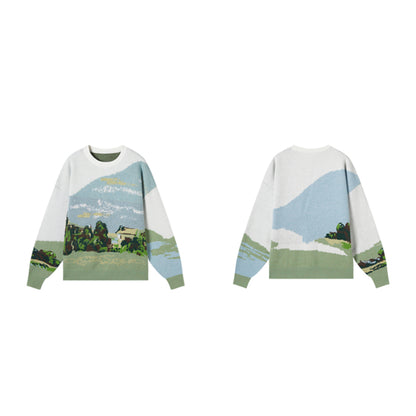 Green Wheat Field with Cypress Sweater