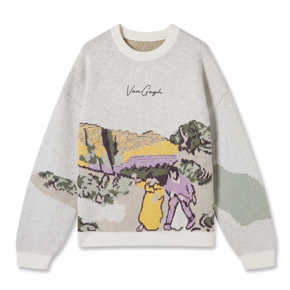 A Walk at Twilight, Van Gogh Knit Sweater — front flat lay on white