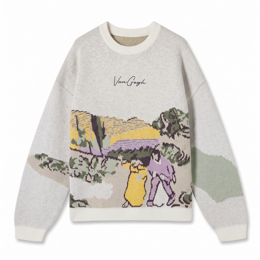 A Walk at Twilight, Van Gogh Knit Sweater — front flat lay on white