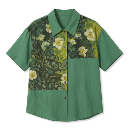Wild roses, Van Gogh Sleeve Shirt — front flat lay on white
